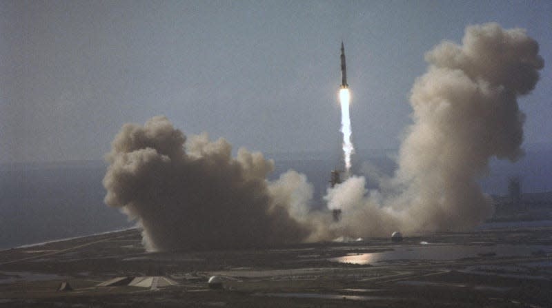 The Apollo 15 Saturn V blasting off from Kennedy Space Center on July 26, 1971.