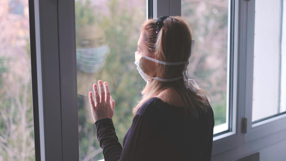 horizontal background woman in isolation at home for virus outbreak or hypochondria .