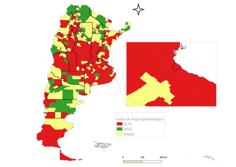 El semáforo epidemiológico que difundió el Gobierno