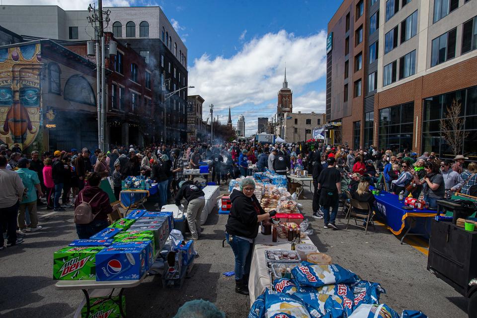 East Market St. was bustling with people at the NuLu Bock Fest on Saturday afternoon in downtown Louisville, Ky. Mar. 25, 2023