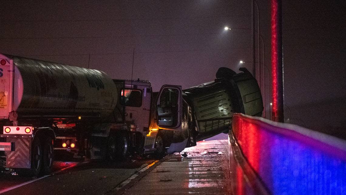 Pasco police warned drivers to slow down Tuesday night because of the icy road conditions, especially on the bridges and overpasses.