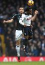 <p>Danny Rose and Craig Dawson battle for possession </p>