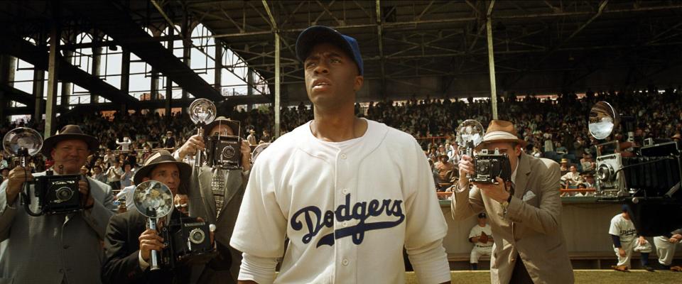 Chadwick Boseman starred as baseball legend Jackie Robinson in "42."