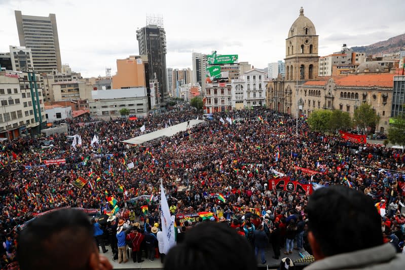 Supporters of Bolivian President Evo Morales attend a rally in La Paz