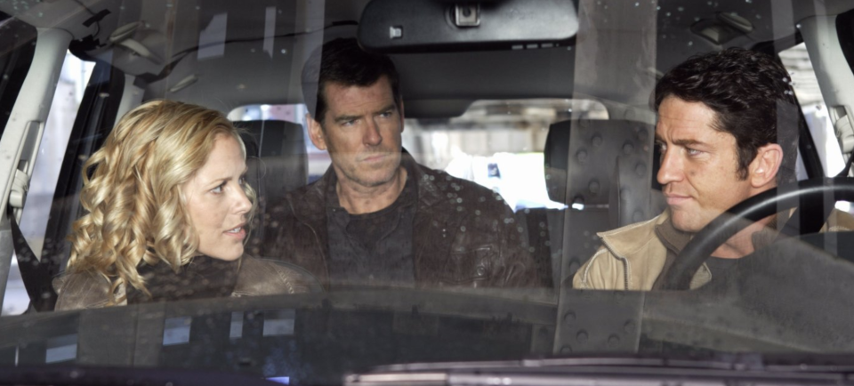 Maria Bello, Pierce Brosnan and Gerard Butler in Butterfly on a Wheel. (Icon)