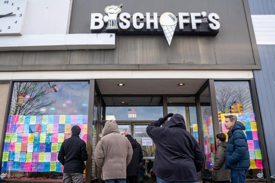 Bischoff's Confectionary in Teaneck, NJ is closing after nearly 90 years in business. On Thursday, Dec. 29, 2022, a street is named Bischoff Place to honor the business and the Mather family, the fourth generation to own the business. People line up to visit Bischoff's before they close their doors for good.