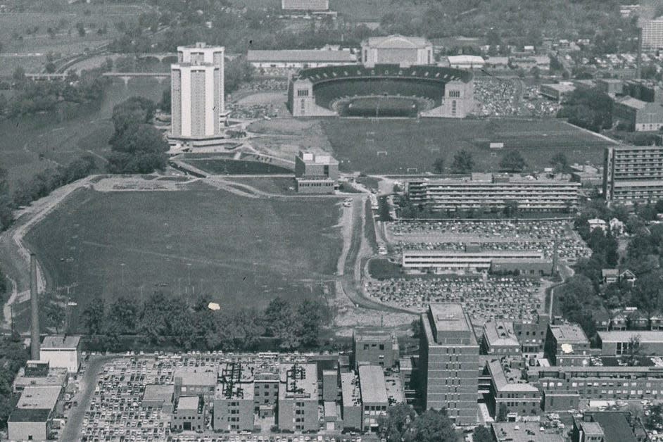 Ohio Stadium as seen in 1967, when Arizona's football team took advantage of construction in the area to spy on the Buckeyes' football practices.