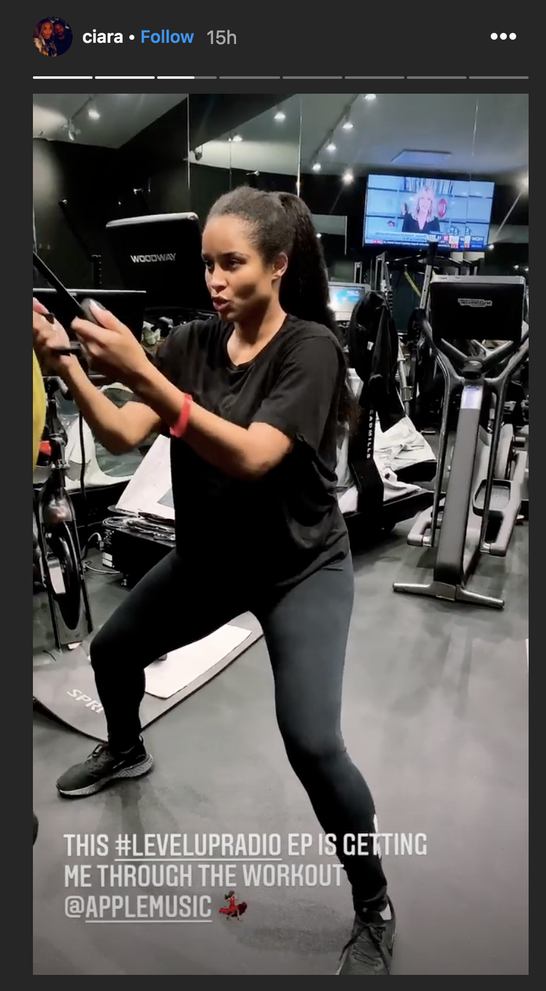 1) She strength trains with resistance bands.