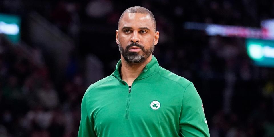 Ime Udoka looks on during a Celtics game.