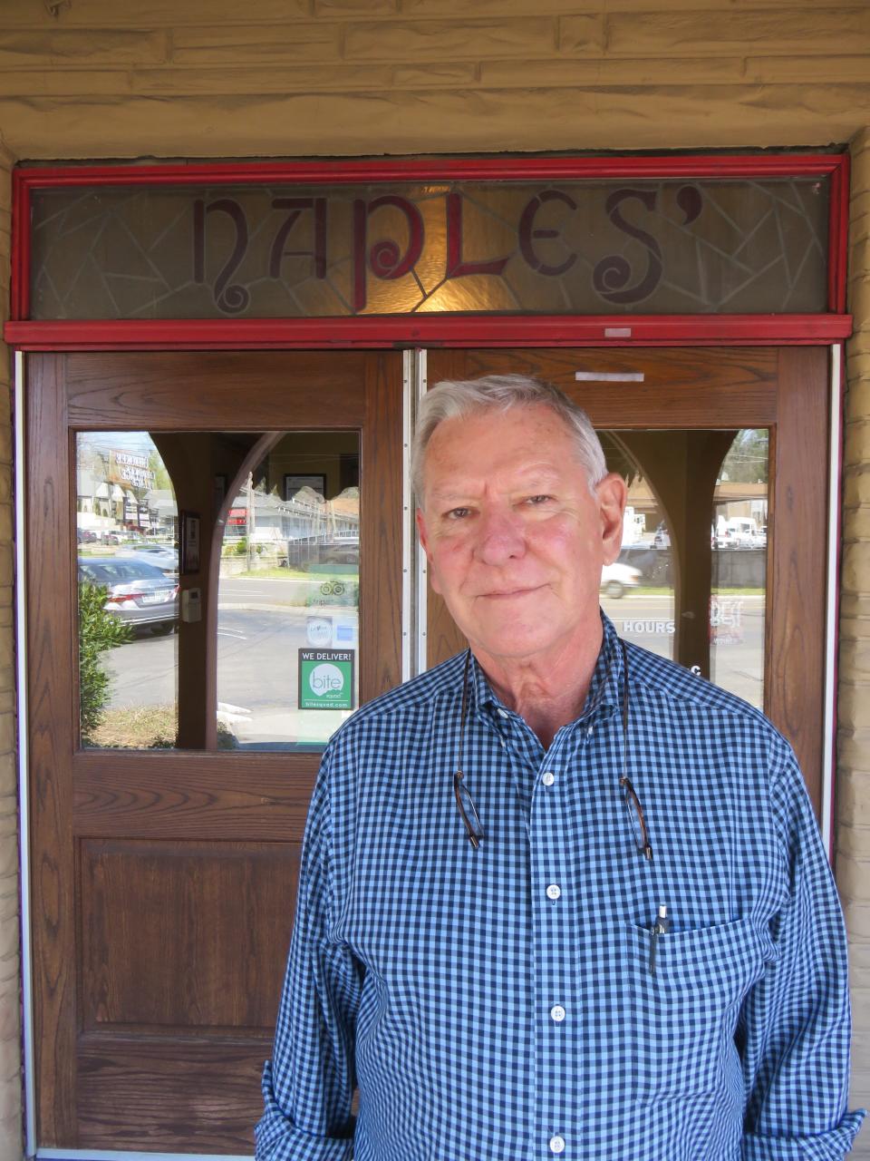 Owner Bob Luper in front of Naples Italian Restaurant in 2019. Luper worked at the original Ruby Tuesday near the Strip.
