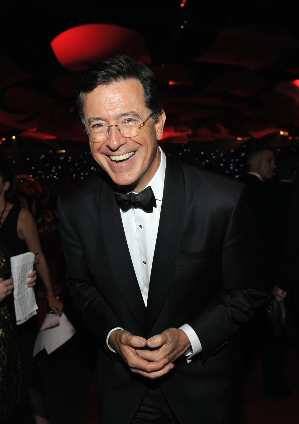 FILE - This Sept. 23, 2012 file photo shows TV personality Stephen Colbert at the 64th Primetime Emmy Awards Governors Ball in Los Angeles. CBS announced Thursday, April 10, 2014, Colbert, the host of “The Colbert Report,” will succeed David Letterman as the host of “The Late Show.” (Photo by Chris Pizzello/Invision/AP, File)