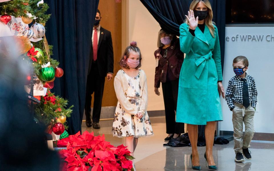 Ms Trump arrived wearing a mask and the White House say she wore one when she was not socially distanced from others - Jacquelyn Martin /AP