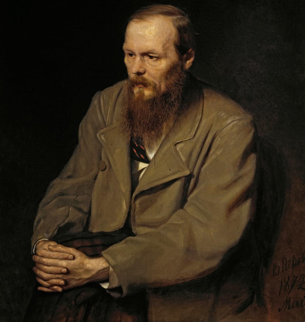 <span class="caption">Fiódor Dostoyevski retratado por Vasili Perov en 1872.</span> <span class="attribution"><a class="link " href="https://es.wikipedia.org/wiki/Archivo:Vasily_Perov_-_%D0%9F%D0%BE%D1%80%D1%82%D1%80%D0%B5%D1%82_%D0%A4.%D0%9C.%D0%94%D0%BE%D1%81%D1%82%D0%BE%D0%B5%D0%B2%D1%81%D0%BA%D0%BE%D0%B3%D0%BE_-_Google_Art_Project.jpg" rel="nofollow noopener" target="_blank" data-ylk="slk:Wikimedia Commons;elm:context_link;itc:0;sec:content-canvas">Wikimedia Commons</a></span>