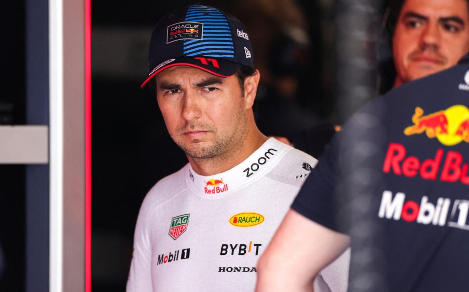 Sergio Perez in the Red Bull garage
