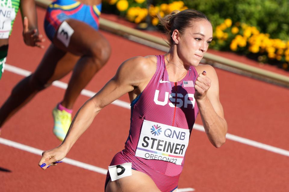 Abby Steiner ran the 300-meter race in 35.34 seconds, third-fastest in indoor history.