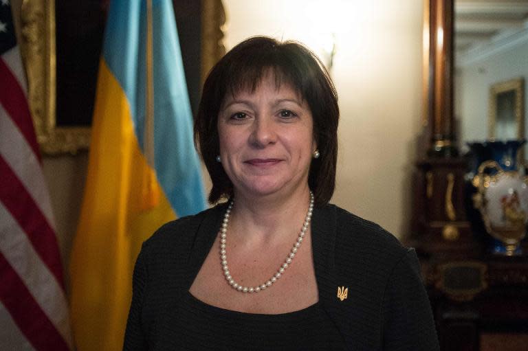 Ukraine's Finance Minister Natalie Jaresko tried to pressure investors in Washington to give ground