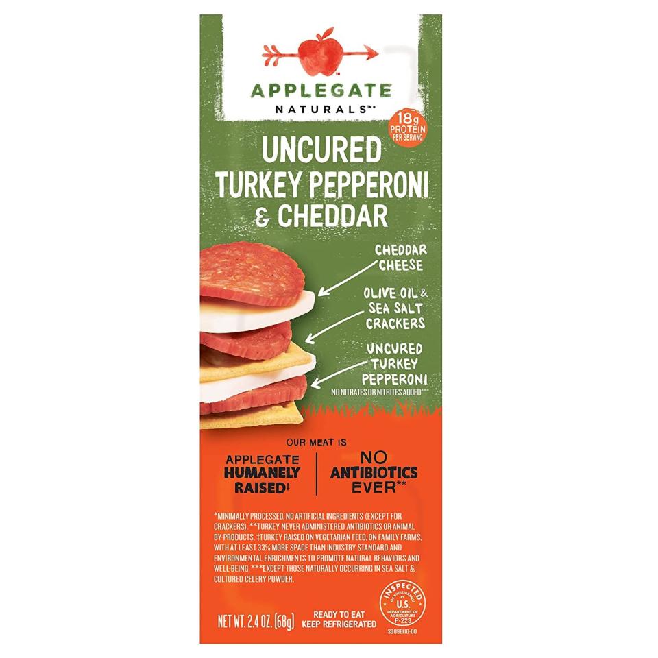 <p><a href="https://www.amazon.com/Applegate-Natural-Uncured-Pepperoni-Cheddar/dp/B07N6JF5MJ/?tag=syn-yahoo-20&ascsubtag=%5Bartid%7C2141.g.37871941%5Bsrc%7Cyahoo-us" rel="nofollow noopener" target="_blank" data-ylk="slk:Shop Now;elm:context_link;itc:0;sec:content-canvas" class="link ">Shop Now</a></p><p>Charcuterie</p><p>$4.49</p><span class="copyright">Hearst Owned</span>