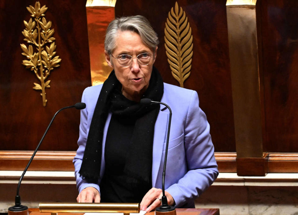 French Prime Minister Elisabeth Borne speaks during the debate on a vote of no confidence (