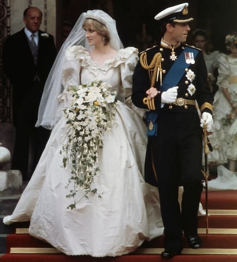 Prince Charles and Diana leaving the church after their wedding - Credit: Fox Photos