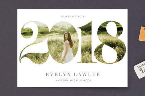 55&nbsp;Graduation Announcement Postcards at 1.38&nbsp;ea. Get it on&nbsp;<a href="https://www.minted.com/product/graduation-announcement-postcards/MIN-VF6-GPC/peeking-through?color=A&amp;greeting=" target="_blank">Minted</a>.