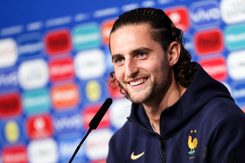 MUNICH, GERMANY - JULY 08: Adrien Rabiot of France speaks during press conference ahead of the UEFA EURO 2024 semi-final match between Spain and France at Munich Football Arena on July 08, 2024 in Munich, Germany. (Photo by Jasmin Walter - UEFA/UEFA via Getty Images)