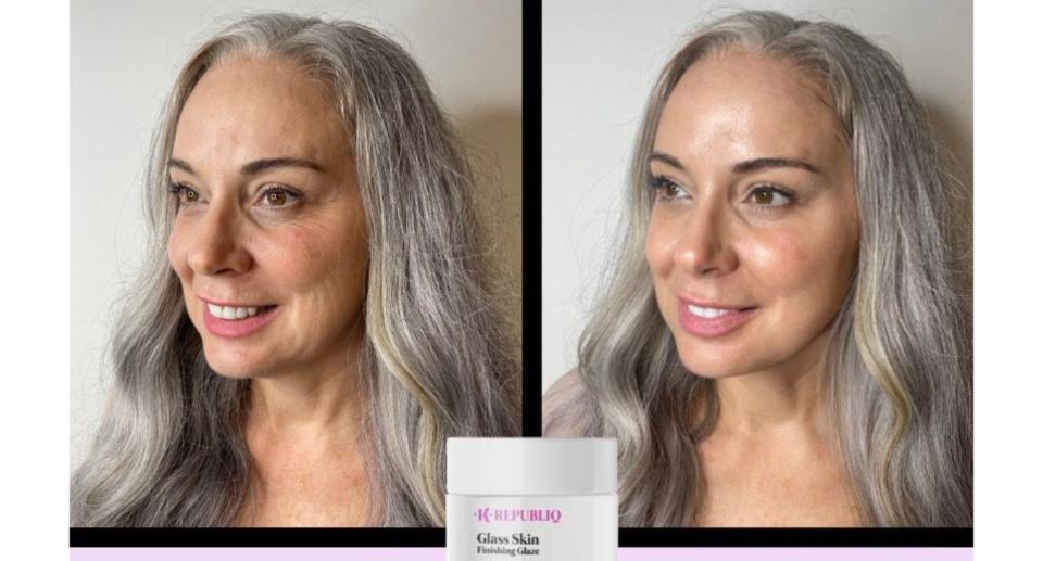 Before and after of woman using K Republiq Glass Skin range