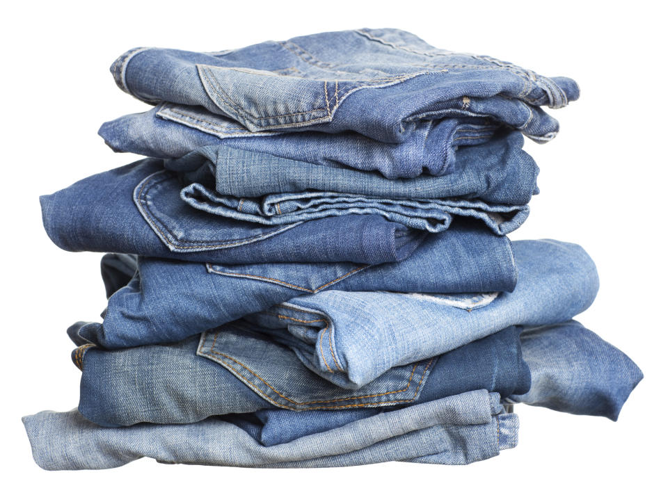 a stack of jeans