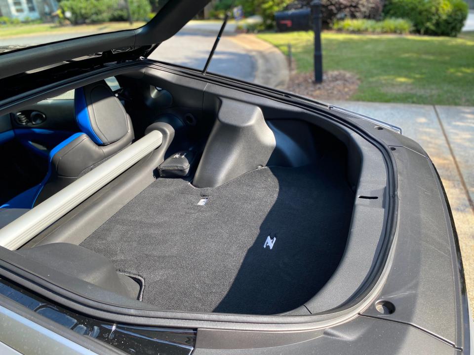 The cargo area of a 2024 Nissan Z sports car.