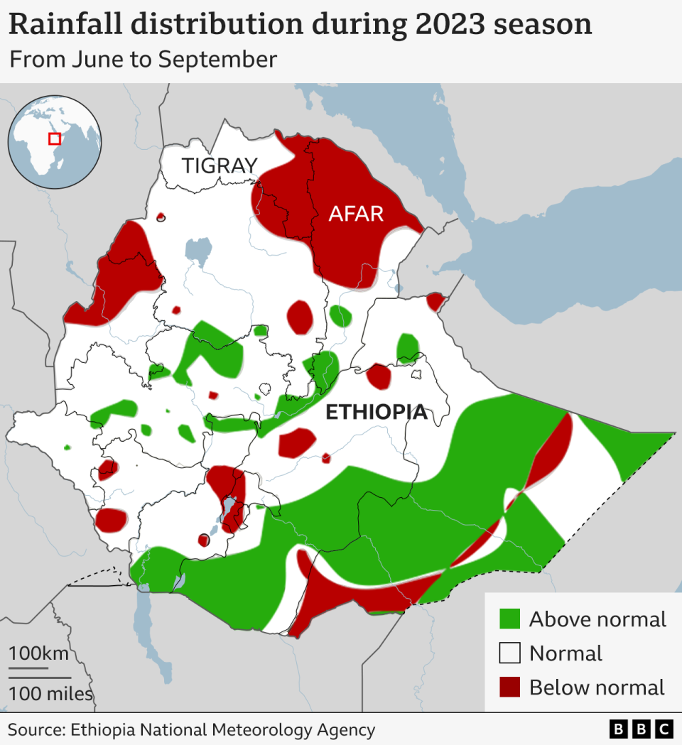 Map showing rainfall in Ethiopia in 2023