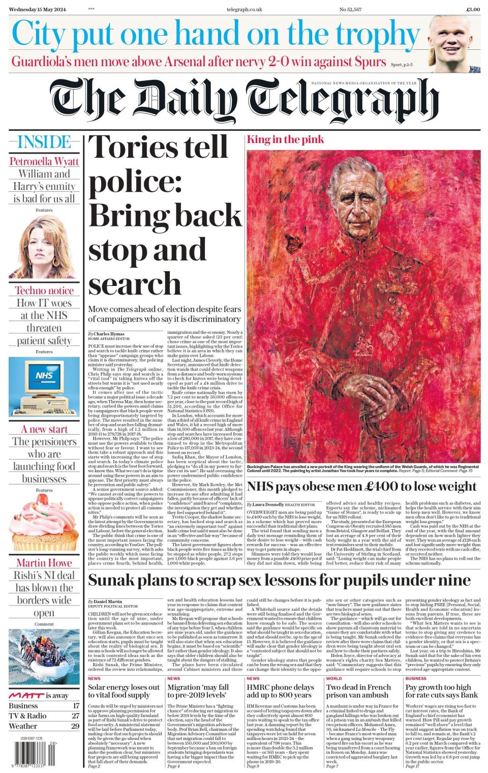 Daily Telegraph: Tories tell police: Bring back stop and search