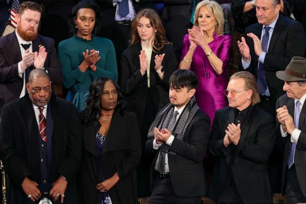 PHOTO: Rodney Wells and RowVaughn Wells, parents of Tyre Nichols, are applauded during U.S. President Joe Biden's State of the Union address, Feb. 7, 2023 in Washington. (Win Mcnamee/Getty Images)