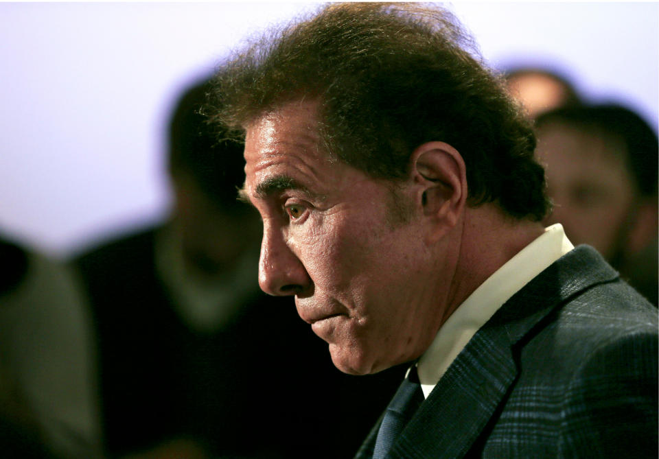 FILE - Casino mogul Steve Wynn is seen during a news conference in Medford, Mass., March 15, 2016. According to court documents filed Tuesday, Sept. 5, 2023, Wynn Resorts and nine unnamed women have told a federal judge that they're settling a lawsuit alleging the casino company failed to investigate allegations that female employees had been sexually harassed by former company CEO Steve Wynn. (AP Photo/Charles Krupa, File)