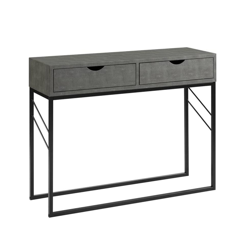 Walker Edison Contemporary 2-Drawer Faux Shagreen and Metal Side Entry Table Vanity