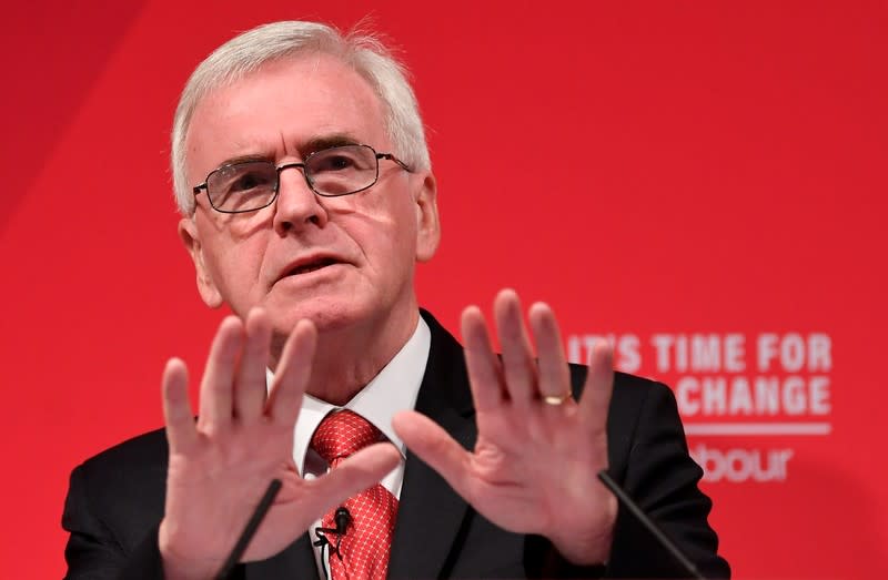 Shadow Chancellor John McDonnell speaks at an election campaign event in London
