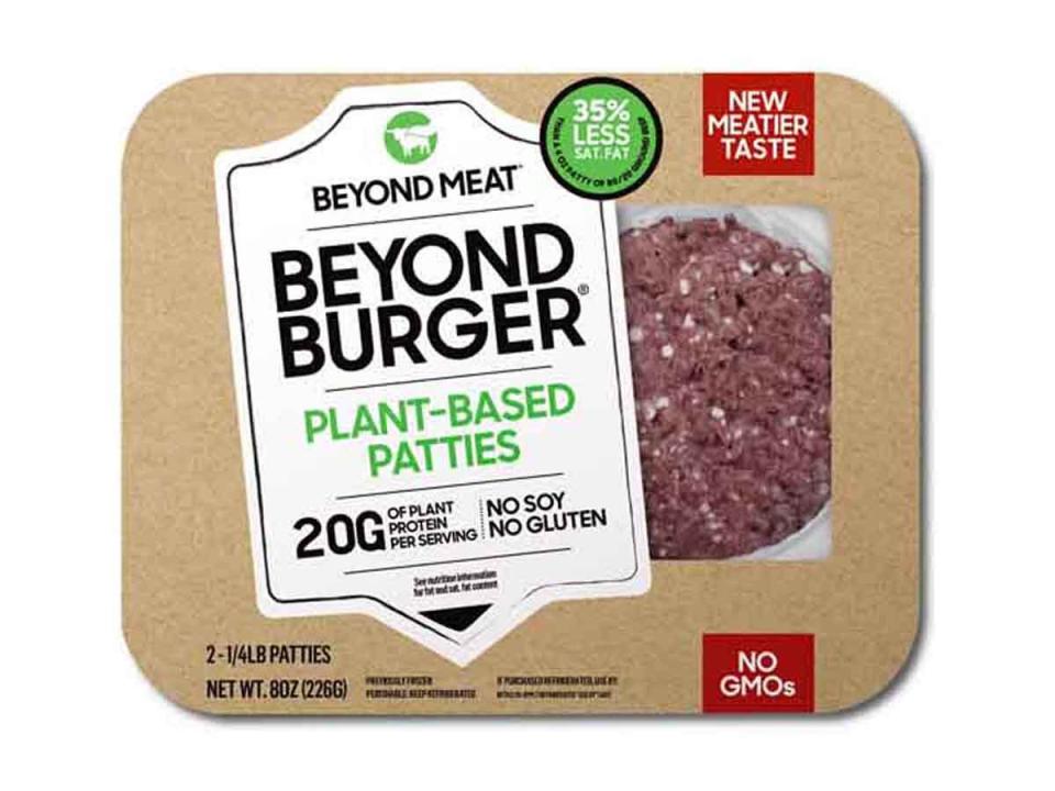 Aldi beyond meat burgers in clear and brown package