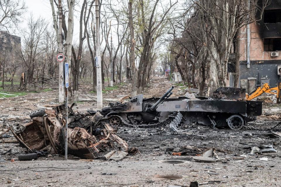 a destroyed bmp 3 infantry fighting vehicle on azovstalska