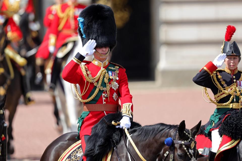 Prince William, Duke of Cambridge and Princess Anne, Princess Royal salute during the Trooping the Colour parade