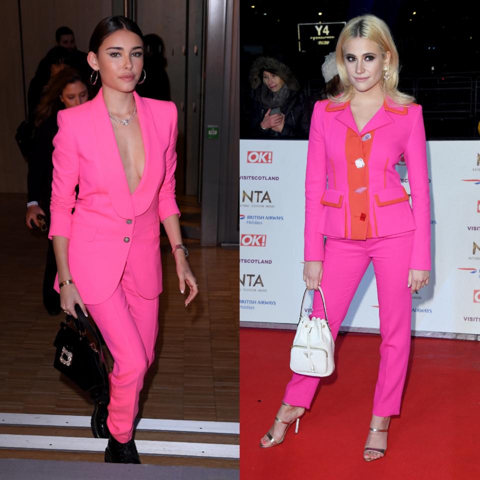 <p>Powersuits kommen jetzt in Knallfarben ganz groß raus. Der beste Beweis dafür sind die Sängerin Pixie Lott und Madison Beer, die bei den National Television Awards in London beide in pinken Hosenanzügen erschienen. (Bilder: Getty Images, Rex Features) </p>