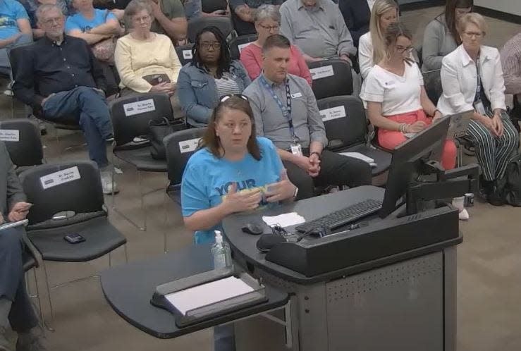 LaTina Coombs, a paraprofessional in Springfield Public Schools, spoke to the school board Tuesday.