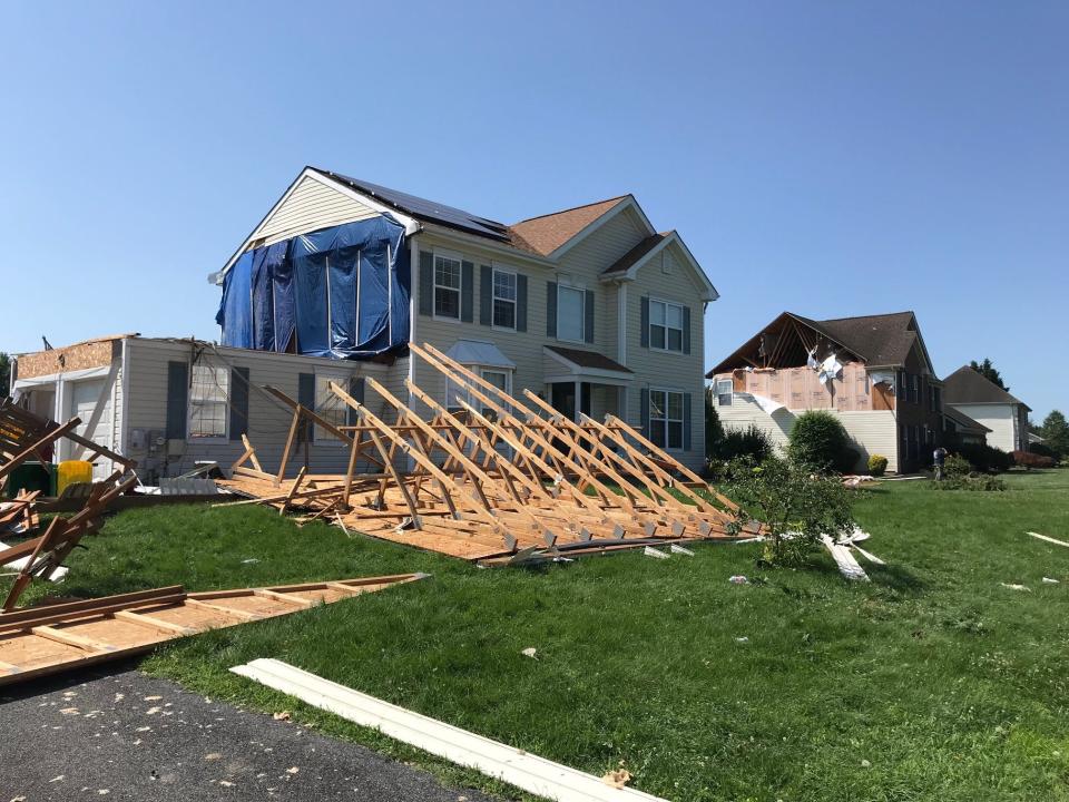 A tornado damaged homes in Middletown on July 9, 2023.