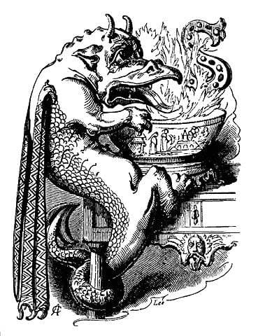 Fanciful image of a dragon playing Snapdragon from Robert Chambers' "Book of Days" - Credit: Wikimedia Commons 