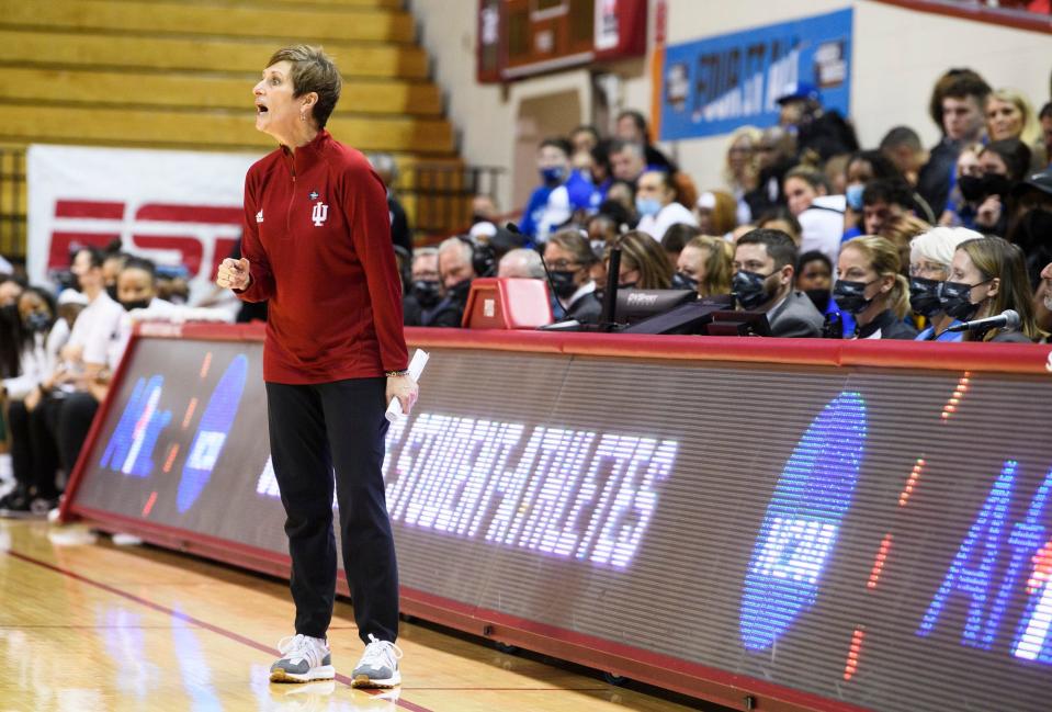 Indiana head coach Teri Moren during the second half of the Indiana versus Charlotte women's NCAA First Round game at Simon Skjodt Assembly Hall on Saturday, March 19, 2022.