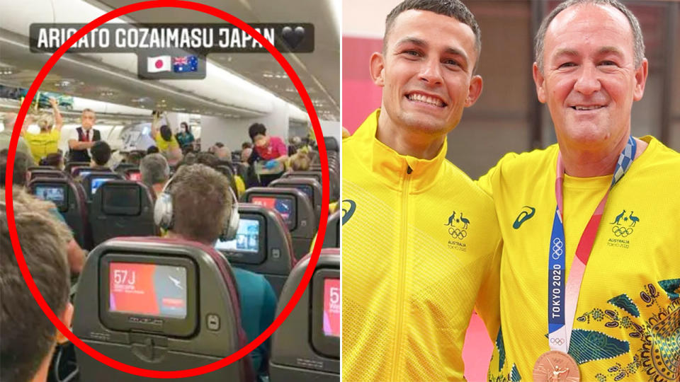 Harry Garside gave up his business class seats to coach Kevin Smith in a wonderful gesture from the Aussie boxer. Pic: Instagram