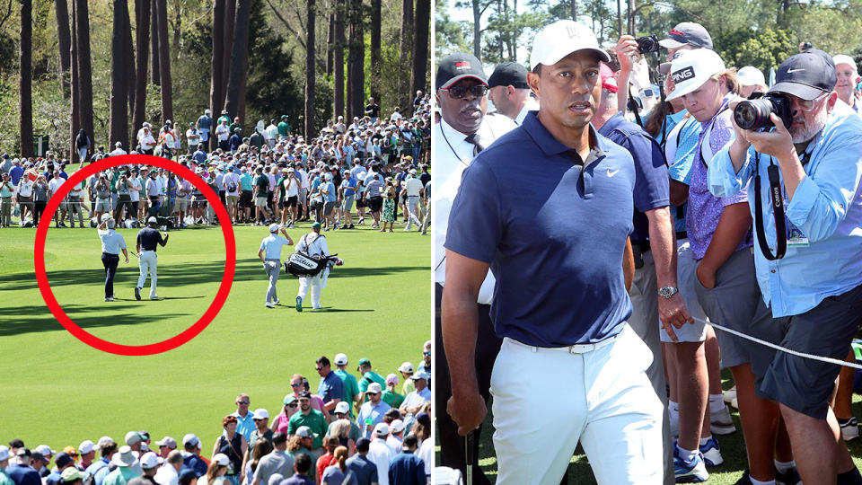 Tiger Woods is pictured here playing a practice round at Augusta ahead of a potential comeback at the Masters.