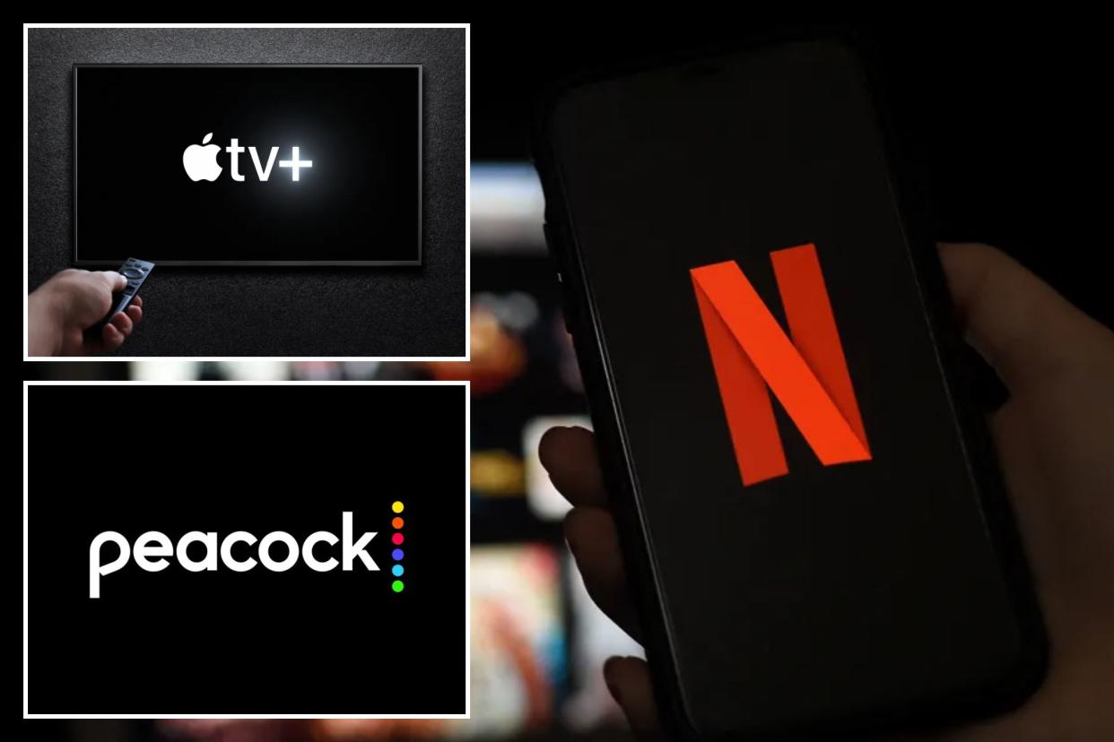 Peacock, Netflix, Apple TV+ logos