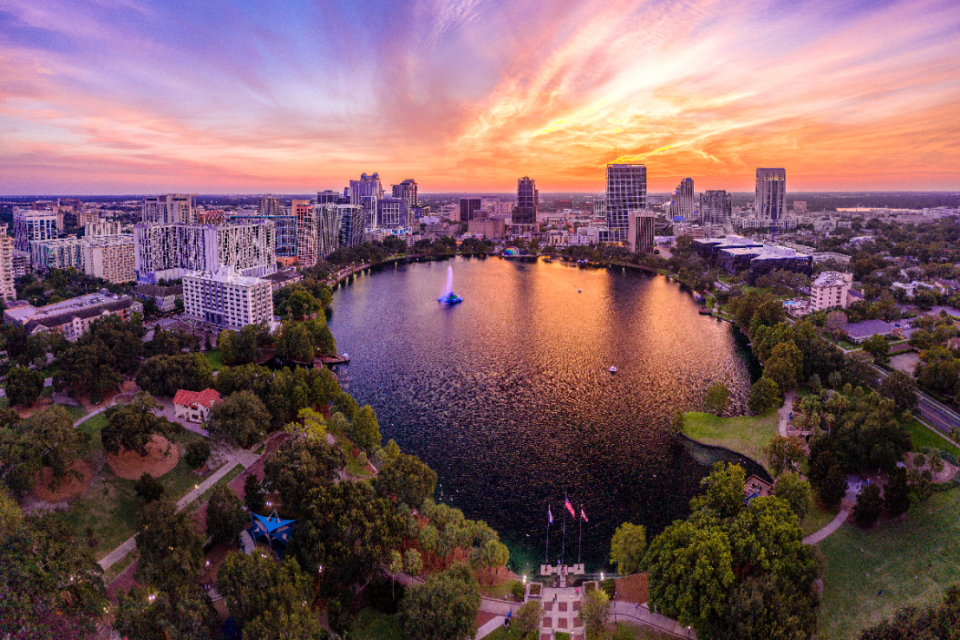 Paddle boarding and walks at Lake Eola, Orlando, one of tens of stress-free child-free activities in the city