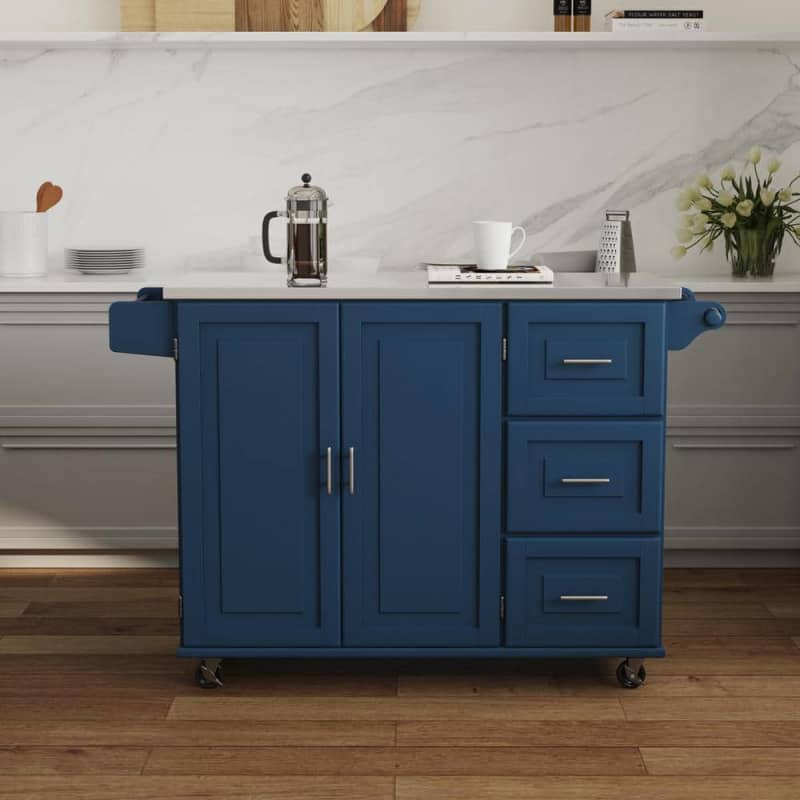 Dolly Madison Blue Kitchen Cart with Stainless Top