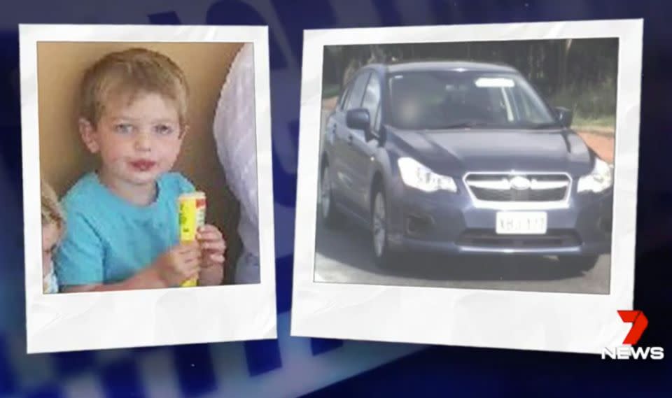 The three-year-old boy was in the back of the Subaru when it was stolen at around 2pm. Source: 7 News