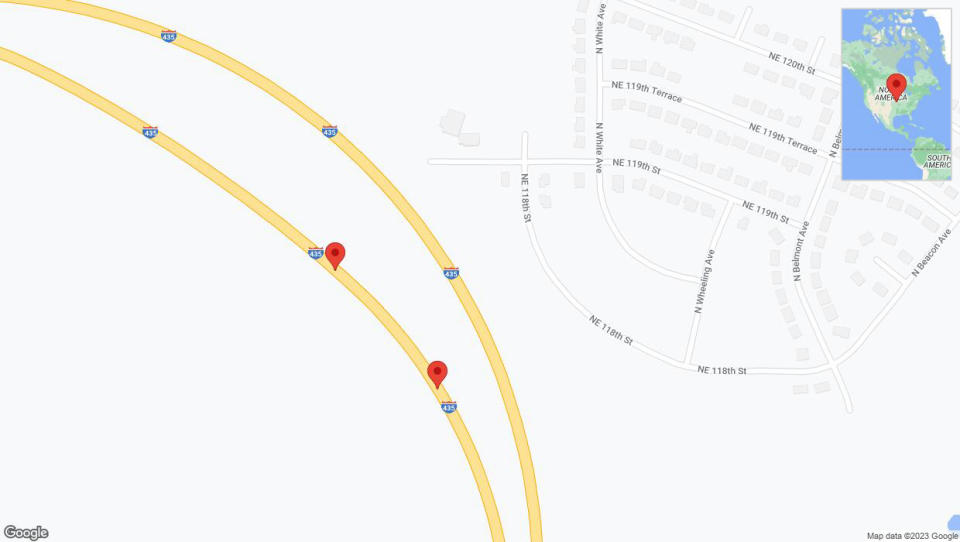 A detailed map that shows the affected road due to 'Broken down vehicle on eastbound I-435 in Kansas City' on October 16th at 4:44 p.m.