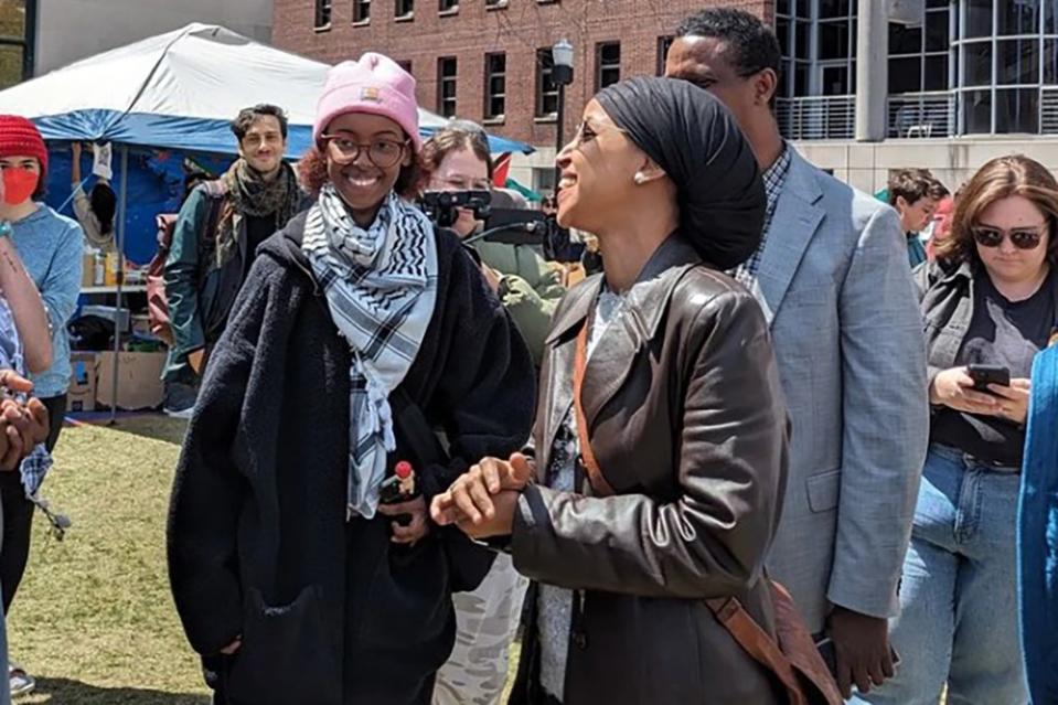 Omar accompanied her daughter, Isra Hirsi, who was suspended from Barnard College last week. Instagram / @pwgatsipa